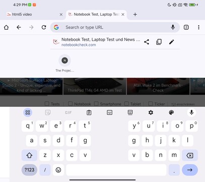 Keyboard on the inner display, landscape mode (Google Gboard)