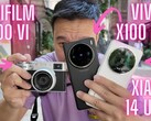 Youtuber Ben's Gadget Reviews shows comparison images of a Fujifilm X100VI with the Vivo X100 Pro and Xiaomi 14 Ultra flagship camera smartphones.