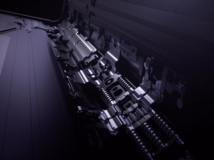 Close-up of a foldable smartphone hinge with metallic parts and springs, representing Apple iPhone Fold engineering (Image source: Oppo)