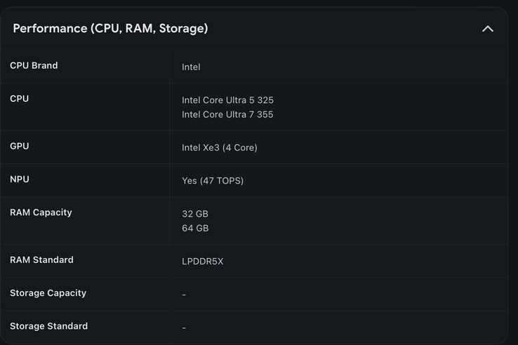 Leaked specs for the Asus Googlebook CX9406 laptop.