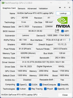 GPU-Z Nvidia GeForce RTX 4070 laptop