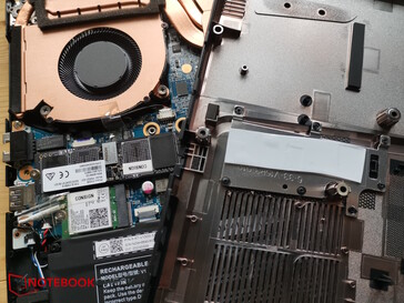 WiFi module and SSD with cooling pad on the base plate