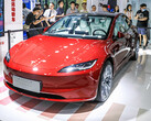 The Model 3 Highland in a showroom in Beijing (image: Tesla China)