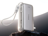 The SuperCharge Pro 3-in-1 comes with two cables: one integrated and one detachable. Pictured: a promo render of the power bank. 