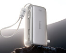 The SuperCharge Pro 3-in-1 comes with two cables: one integrated and one detachable. Pictured: a promo render of the power bank. 