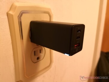 When connected to cheaper wall outlets, the adapter may fall at an angle as the prongs cannot hold the weight of the charger