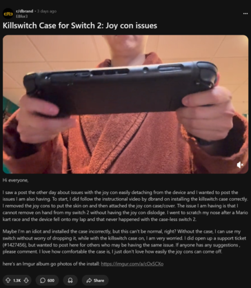 Killswitch Switch 2 Joy-Cons detaching issue (Image source: screenshot, dbrand subreddit)
