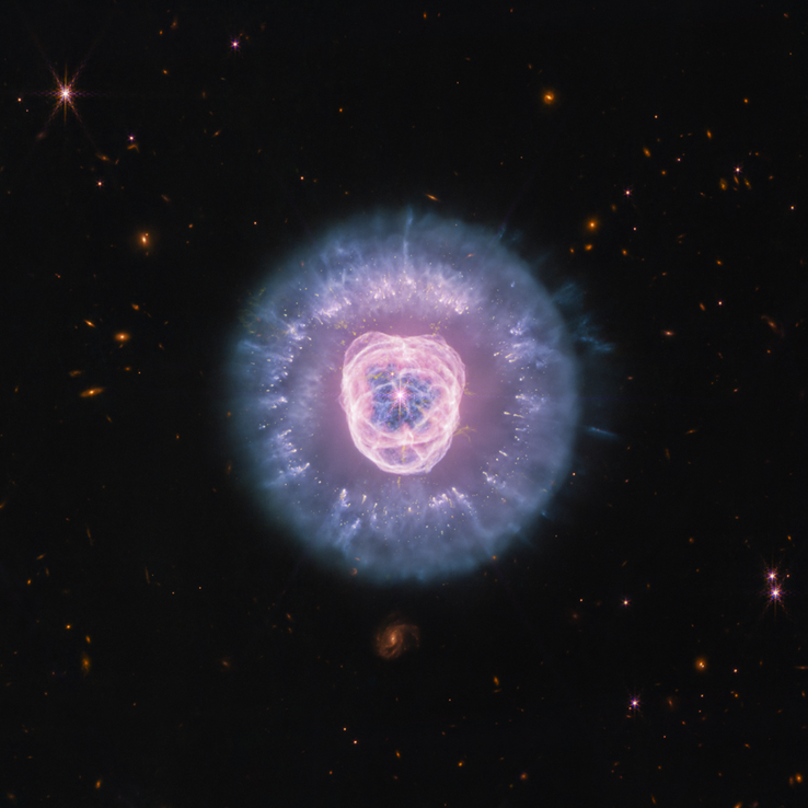 An image of NGC 2392 taken by the James Webb Space Telescope using the NIRCam and MIRI instruments.