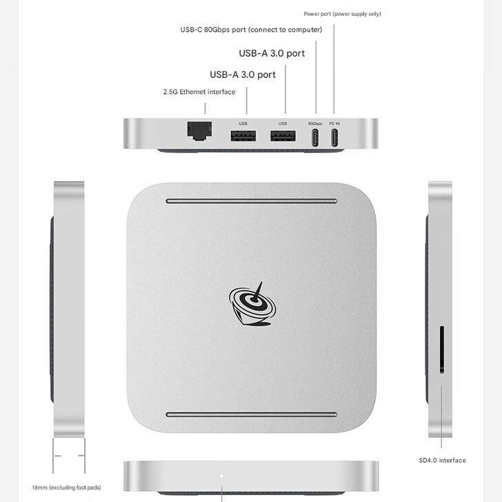 Ports and design of the Mate SE dock (Image source: Beelink - machine translated)