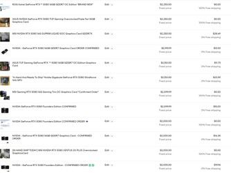 RTX 5080 launch day eBay prices (Image source: eBay)