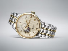 The Seiko Presage SSA464, pictured against a gray/white gradient background. (Image source: Swiss Time House)