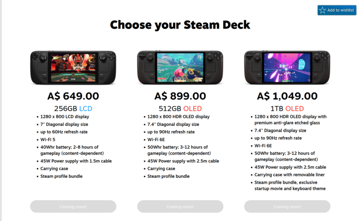 Steam Deck Australia pricing (image source: Valve)