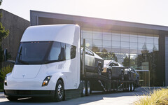 Tesla also teased the Cybertruck on the back of its Semi, indicating that perhaps some deliveries will happen via the electric hauler. (Image source: Tesla)