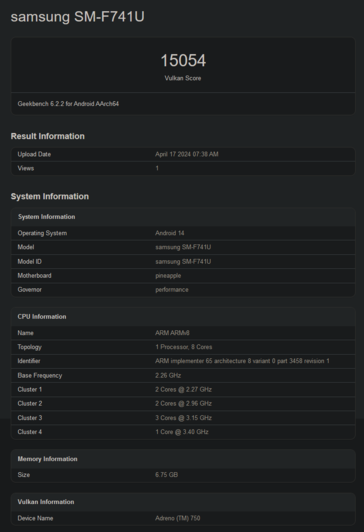 Galaxy Z Flip6 Vulkan scores (image via Geekbench)