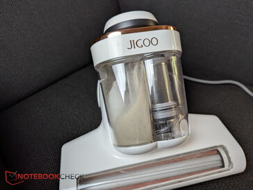 Dust container on the left, dust filter on the right