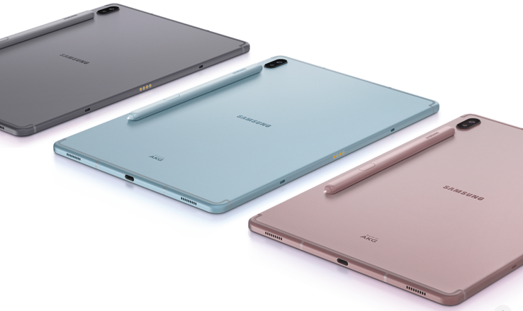 The Galaxy Tab S6 comes in Mountain Grey, Cloud Blue and Rose Blush. (Source: Samsung)