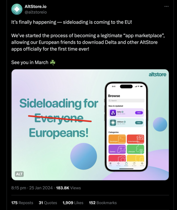 AltStore posts that it is becoming a "legitimate app marketplace" (Source: AltStore via X)