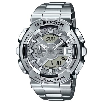 The G-Shock GM-110D-8A has a clean silver finish and gunmetal gray dial. (Image source: Casio US)