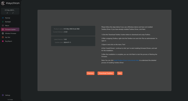 Keychron Launcher keyboard firmware update screenshot