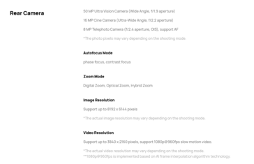 Huawei Mate 40 camera specifications (image via Huawei)