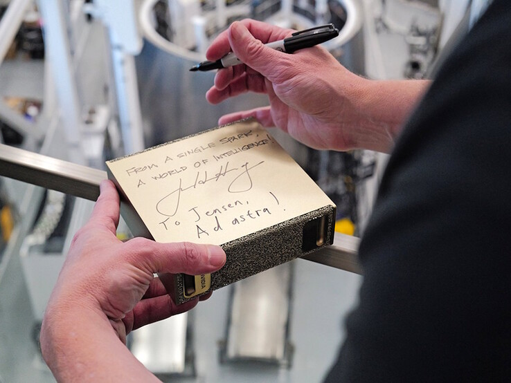 One of the world's first Nvidia DGX Spark compact desktops signed by Jensen Huang. (Image source: Nvidia)