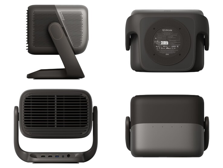 Jmgo N3 Ultimate projector design showing ports and multi-angle views