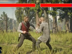 Red Dead Redemption 2 protagonist Arthur Morgan fighting an NPC in Mortal Kombat style. (Image source: Blurbs on YouTube, screenshot)