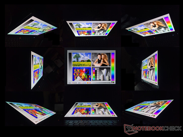 Wide OLED viewing angles. There is a rainbow effect from extreme angles