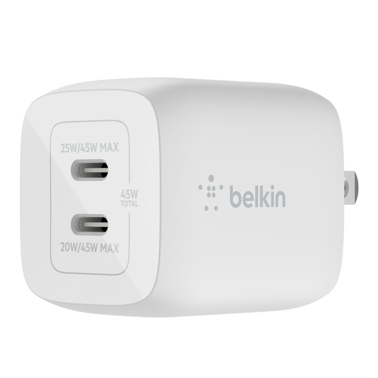 The Belkin BOOSTCHARGE PRO Dual USB-C GaN Wall Charger 45 W. (Image source: Belkin)