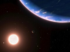 An artist's illustration showing an exoplanet and a star.