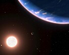 An artist's illustration showing an exoplanet and a star.