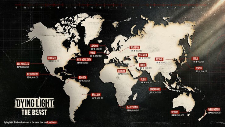 Dying Light: The Beast launch times worldwide (Image Source: Techland)