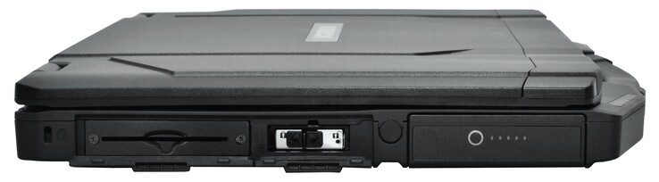 Expansion bay (in this instance, with an optional Smartcard reader), NVMe SSD module slot, Battery