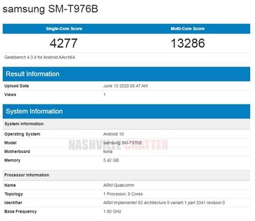 The "Galaxy Tabs S7 and S7+" on Geekbench. (Source: Geekbench via NashvilleChatter)