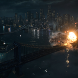 A screengrab of the Battlefield 6 official reveal trailer showing an explosion on the Manhattan Bridge (image source: Battlefield YT)