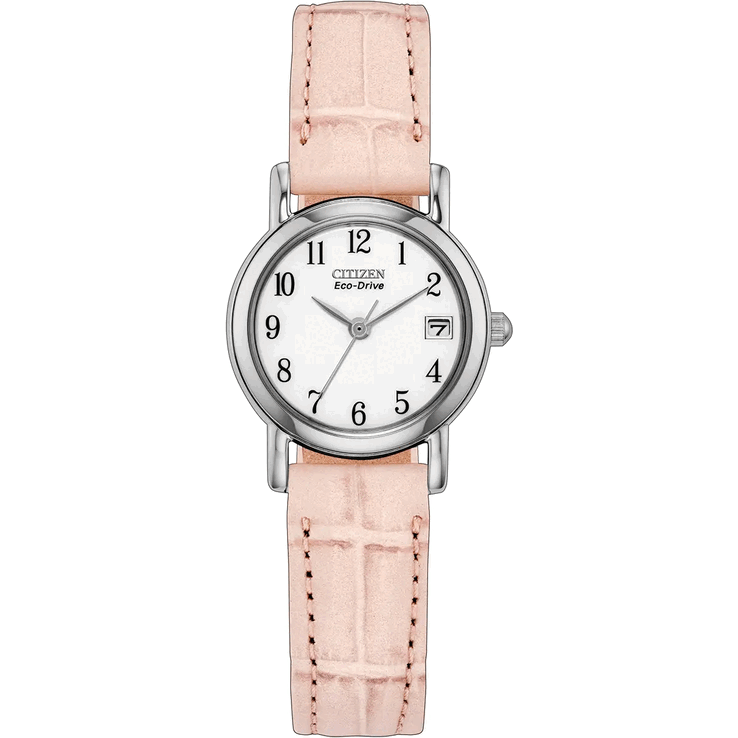 The Citizen EW1277-15A features a silver-tone stainless steel case