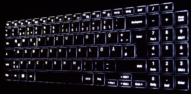 The three-stage keyboard backlight appears uniform.