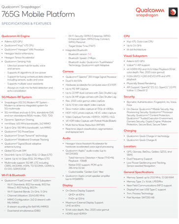 Qualcomm Snapdragon 765G Mobile Platform Specifications. (Source: Qualcomm)