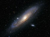 An image showing the Andromeda Galaxy and its satellite galaxies.