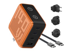 The BMX GaNsta Pixel 140W charger powers up to four USB devices at once and comes with worldwide AC plug adapters.