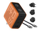 The BMX GaNsta Pixel 140W charger powers up to four USB devices at once and comes with worldwide AC plug adapters.