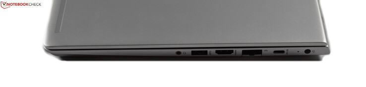 right: combo audio, USB 3.0 type A, HDMI, RJ45-Ethernet, USB 3.1 Gen 1 type C, charging port