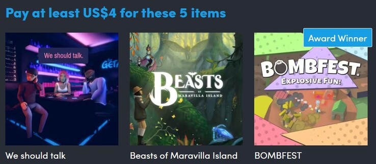 Decorative image. The first tier contains 5 games and costs $4 (Image source: Humble Bundle)