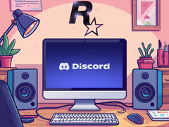 Discord seen on PC monitor below Rockstar Games logo (Image source: Discord, Rockstar Games with edits)
