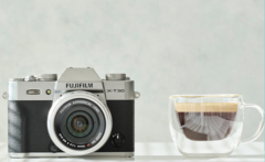 Fujifilm X-T30 II compact APS-C camera next to a cup of coffee