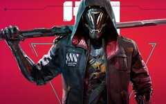 Ghostrunner character holding a sword in front of red backdrop