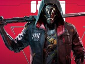 Ghostrunner character holding a sword in front of red backdrop