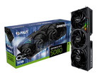 A promotional image with a white background showcasing a box for the Palit RTX 5080 OC Gaming Pro with card kept vertically next to it. (Image Source: Palit)