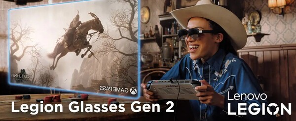 The Lenovo Legion Glasses in use with the Legion Go S handheld.