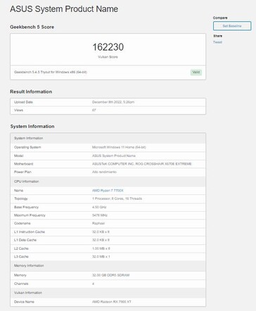 RX 7900 XT Vulkan benchmark. (Source: Geekbench via BenchLeaks)